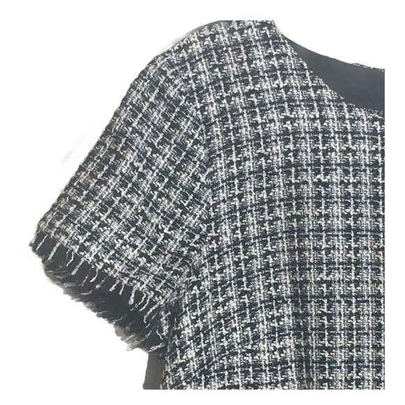 Talbot Black White Tweed Fringe Hem A Line Dress - Picture 5 of 13